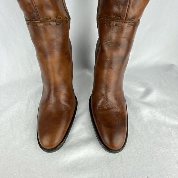 VTG J CREW Tall Boots Womens 5.5 Marbled Brown Leather Made in Italy High Heel - Picture 12 of 16